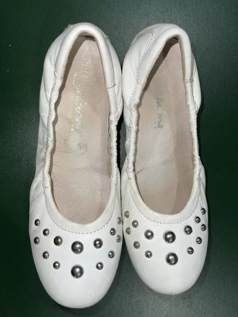 Naturino Kids Girl Leather White Studded Ballet Shoes Flats Dress EUC 32 Us 1