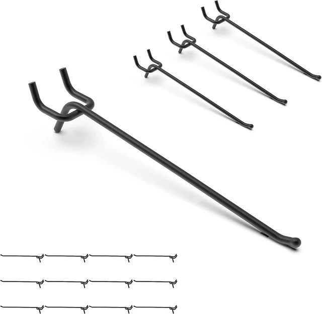 Black Pegboard Hooks 8 Inch, 25PC, Heavy Duty Pegboard Hooks, Fit 1/4" P