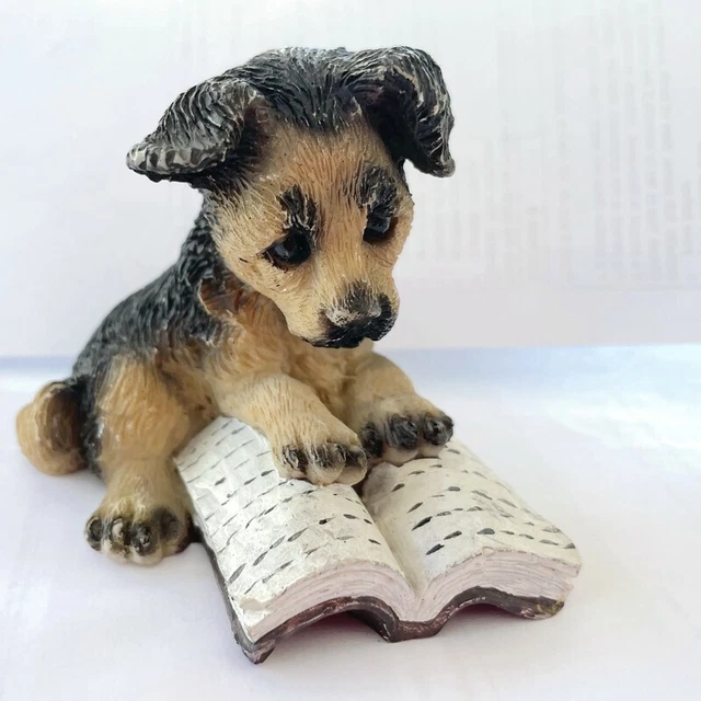 Figurine Hand ,Puppy Dog Figurine, Sitting He Reads A Book ,Puppy Dog,Used Quant