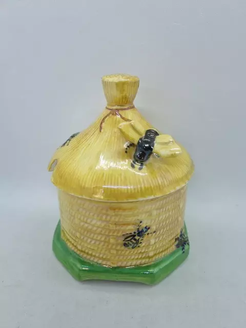 Rare Vintage 30s Crown Devon Lustre Ware Ceramic Beehive Honey Jar & Lid-England