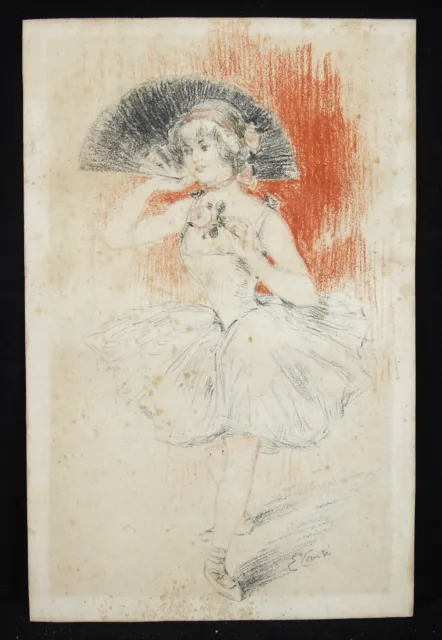 Dibujo Original Aux Pasteles Bailarina Para De Abanico Aprox. 1900-1930 Firma ?