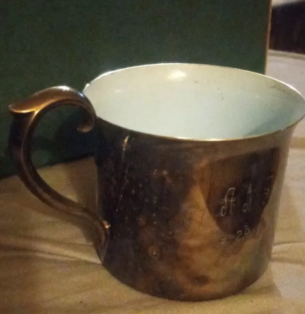 Vintage Reed & Barton Silver Plate Child Cup Mug 865 Blue Enamel Inside 2¾" 3