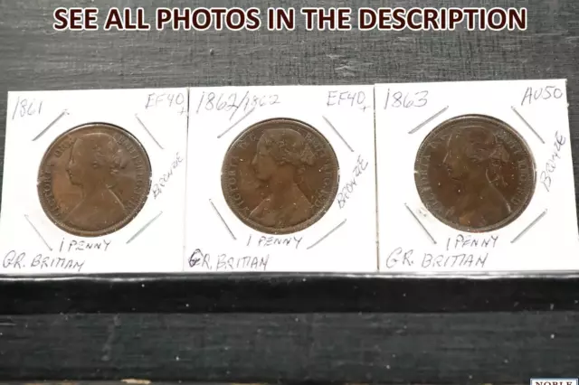 NobleSpirit No Reserve ) 1861-1863 Great Britain Large Penny Lot of 3 XF-AU
