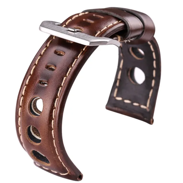 Oil Wax Cowhide Watchbands 22mm 24mm Dark Brown Genuine Leather Watch Band Strap