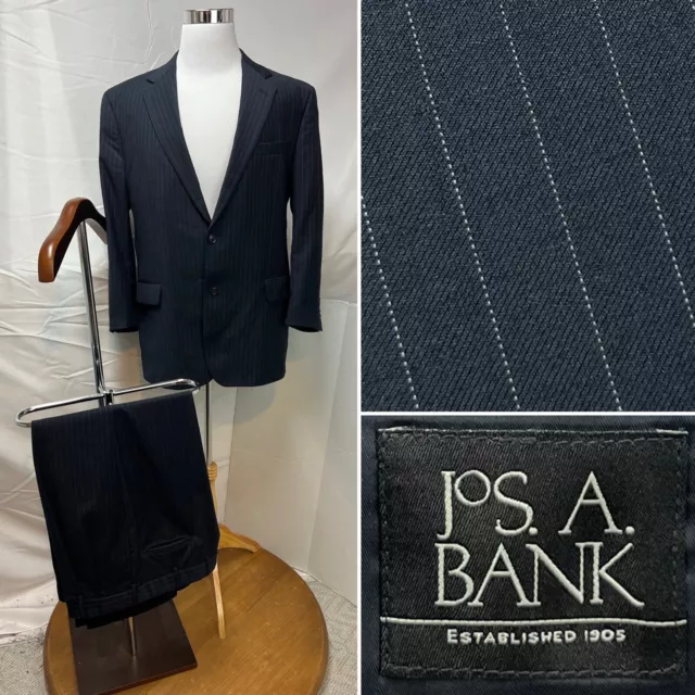 Jos. A. Bank Navy Blue Twill Pinstripe Wool 44R Blazer 39 Pants Executive Suit
