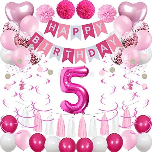 Dulces decoraciones de quinto cumpleaños para niñas rosa y blanco 5 baile de cumpleaños feliz...