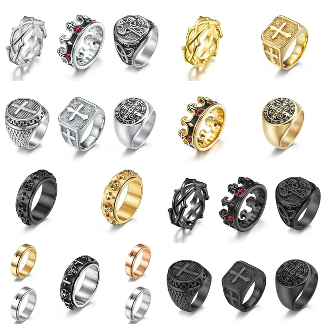 Stainless Steel Cross Ring Religious Jesus Band Faith Jewelry Gift For Men Women