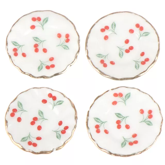 4 PIEZAS Platos de bandejas de cerezas de cocina Vajilla Miniatura Casa de muñecas Accesorio QZ SN❤