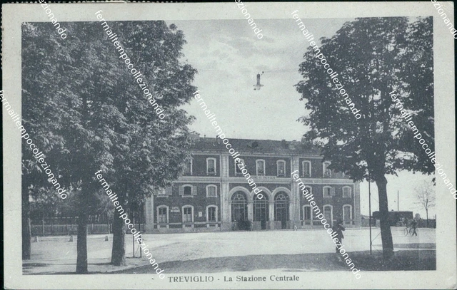 bt54 cartolina trevigliola stazione centrale provincia di bergamo lombardia 1925