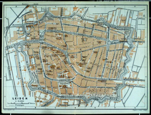 LEIDEN, alter farbiger Stadtplan, datiert 1910
