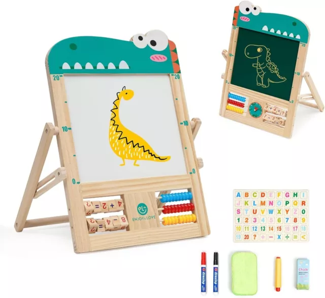 Easel for Kids Wooden Table Top Easel Double-Sided Whiteboard & Chalkboard Ar...