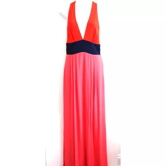 BCBGMaxazria Women's Effie Spaghetti Strap Maxi Dress Sz S Pink navy