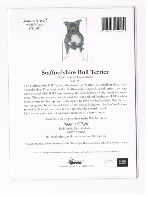 STAFFORDSHIRE BULL TERRIER / STAFFIE-KARTE - aus Originalzeichnung von Joanne T. Kell 2