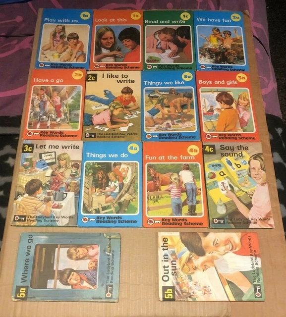 VINTAGE LADYBIRD KEY WORDS READING SCHEME 1a - 5b BOOKS x 14 MATT BOARD ...