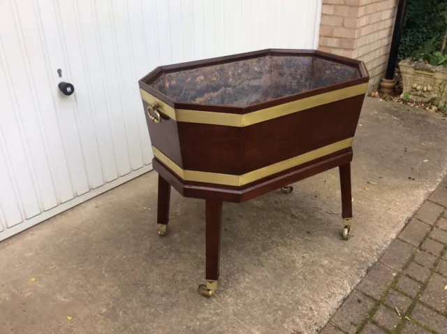 Antique Georgian Mahogany & Brass Wine Cooler On Stand / Planter