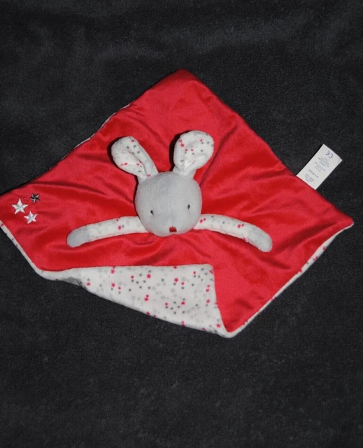 Doudou Plat Lapin Rose Blanc Gris Etoiles OBAIBI OKAIDI Souris Rouge  Etat  NEUF