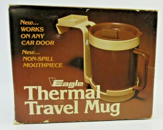 Eagle Travel Mug Thermal Plastic with Door Hanger and Adapter Vintage New In Box