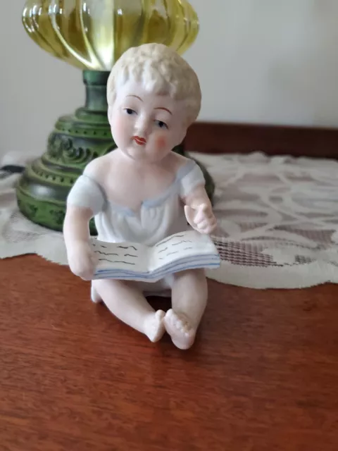 Vtg JAPAN Andrea By Sadek Piano Baby Boy Sitting Reading Book Blue Eyes 23/114