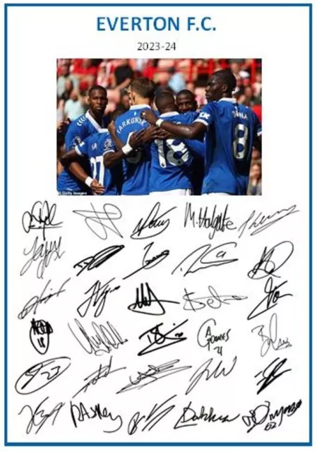 53. 2023-24 Everton Signed Team Photo Sheet (PRINTED AUTOGRAPHS - A4)