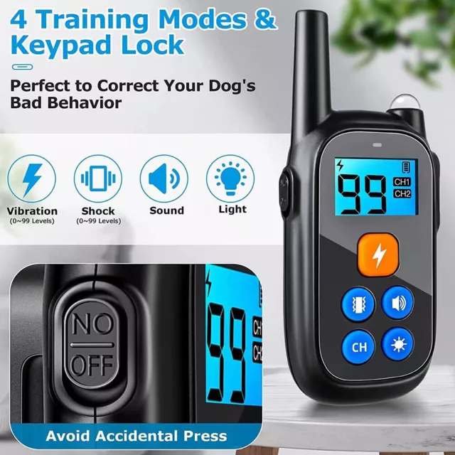 Dog Pet Training Collar Rechargeable Waterproof Electric Shock Anti Bark DE 3