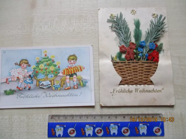2 Weihnachtskarten um 1935 davon 1x Deutsches Reich Gebrauchs Muster Handarbeit