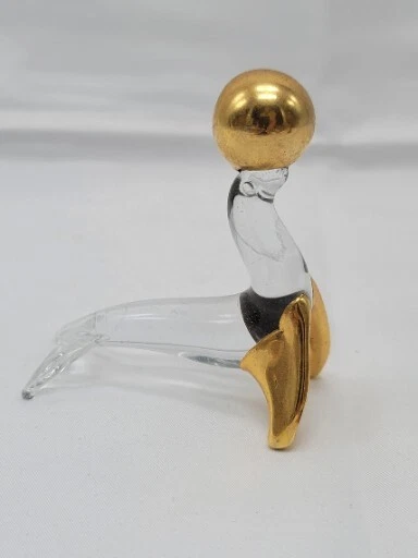 Glass Seal Balancing Ball with Golden Accents Shelf or Desk Decor