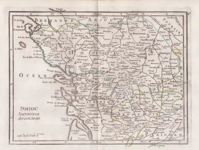 Poitou Saintonge La Rochelle France gravure map carte Kupferstich Le Rouge 1767