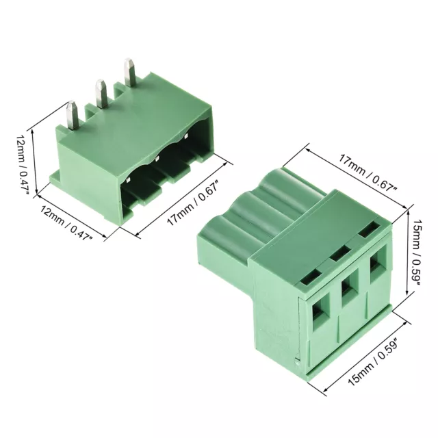 3-Broche 5.08mm Pas Angle Droit PCB Vis Bornier Connecteur 20 Ensembles 3