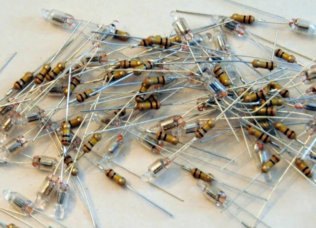 25 pcs. Miniature Red Neon Lamp Bulb 5mm NE-2 Indicator w/ soldered resistors