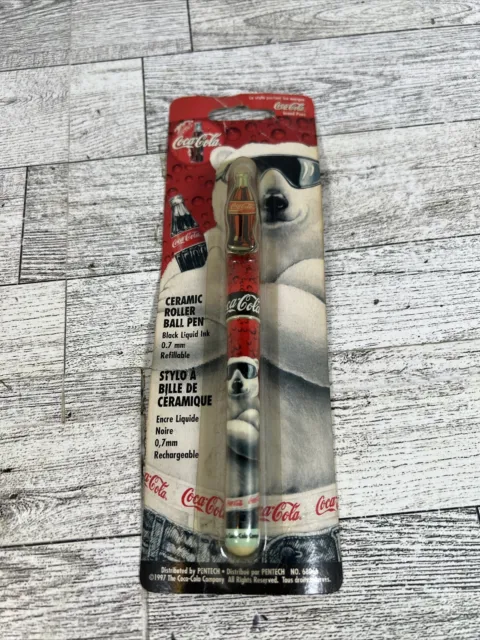 Vintage 1997 Coca Cola POLAR BEAR Ceramic Roller Ball Pen - Coke Collectible NIP