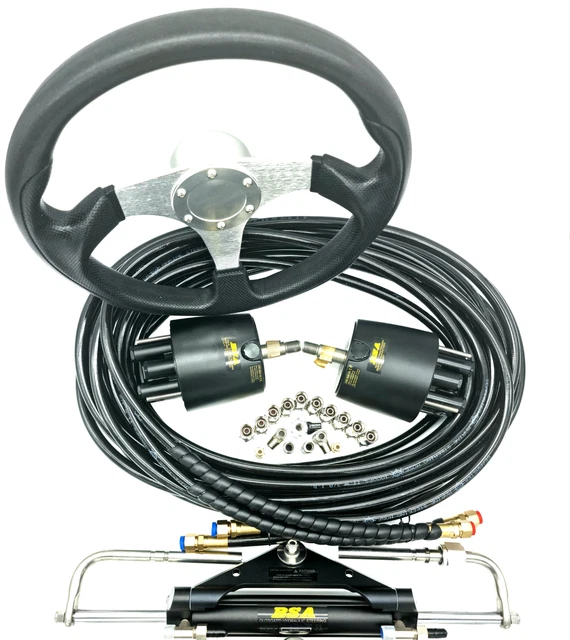 Hydraulic Outboard Twin Front Mount Steering Kit Suits Yamaha (2x Sports wheels)