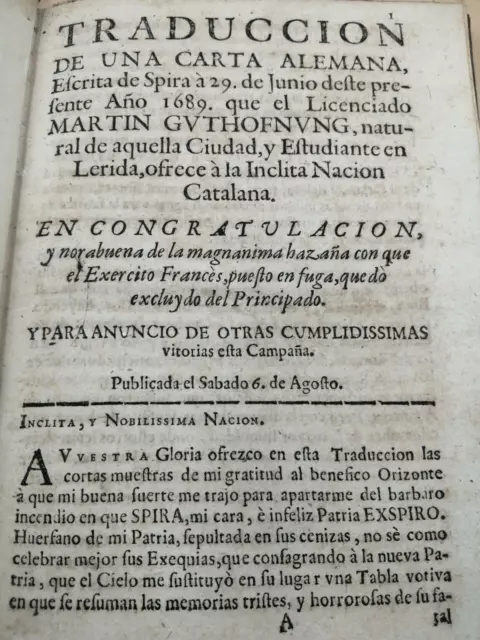 Traduccion De Una Carta Alemana Escrita En Spira De 1689