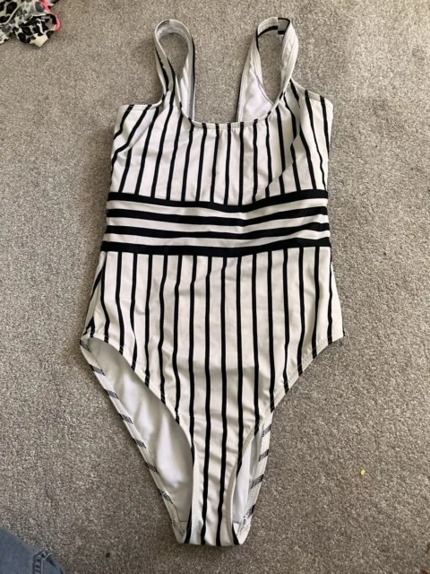 Gorgeous black White striped ASOS swimming bathing costume suit Size 10