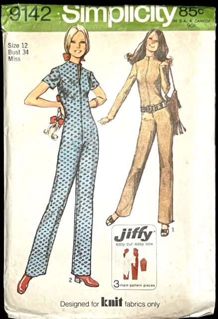 Simplicity Pattern 9142 Misses 12 Jumpsuit 70s Hippie Hipster Boho Uncut FF VTG