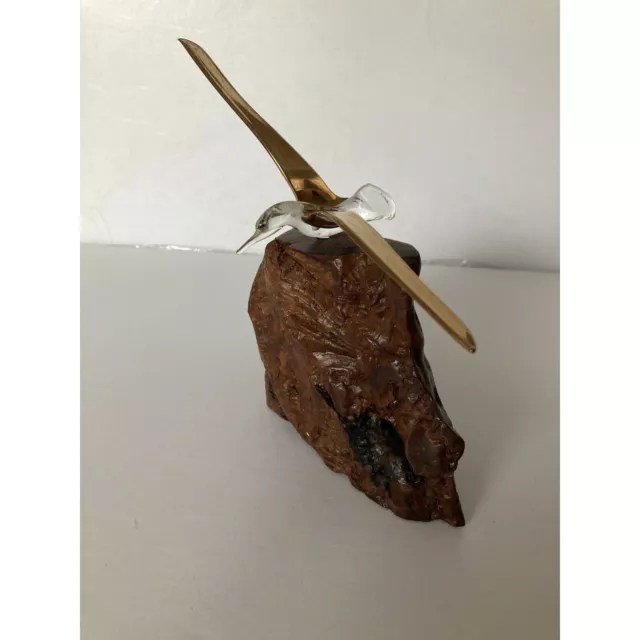 22 carot gold Flying Sea Gull Decor Piece Beautiful Wood Stand 6x8 F