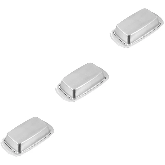 3 piezas placa aislante creativa caja de mantequilla acero inoxidable plato de postre (plata)