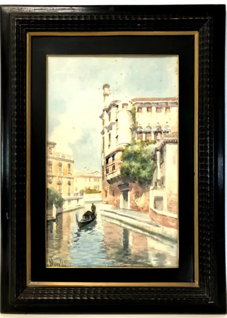 Bellissimo Antico Quadro Dipinto Acquerello Firmato Noretti Paesaggio Venezia