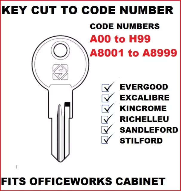 Key cut to Code Number For Officeworks Filing & Storage Cabinets Excalibre