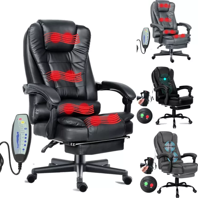 Massage Office Chair Swivel Recliner Computer Desk Gaming Chair Leather Footrest