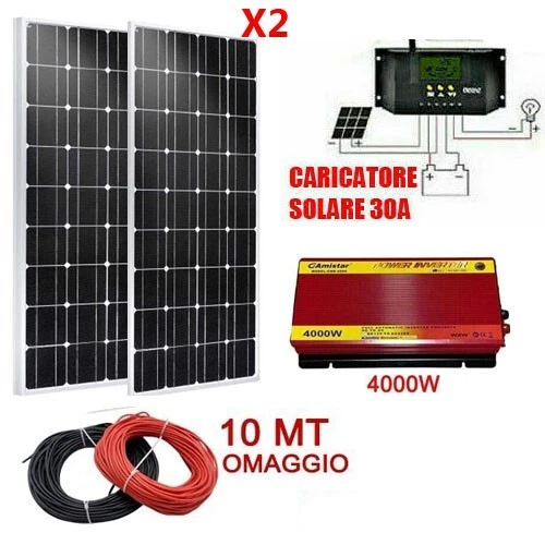 Kit Fotovoltaico 3KW - Pannello Solare 300W, Inverter 2000W, Regolatore 30A