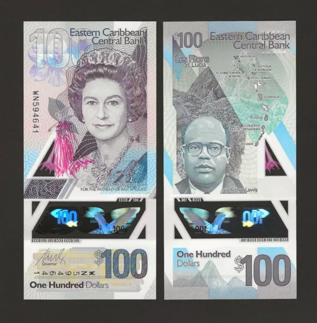 EAST CARIBBEAN 100 Dollars 2019, P-60a, Beautiful Polymer, UNC, QEII Banknote