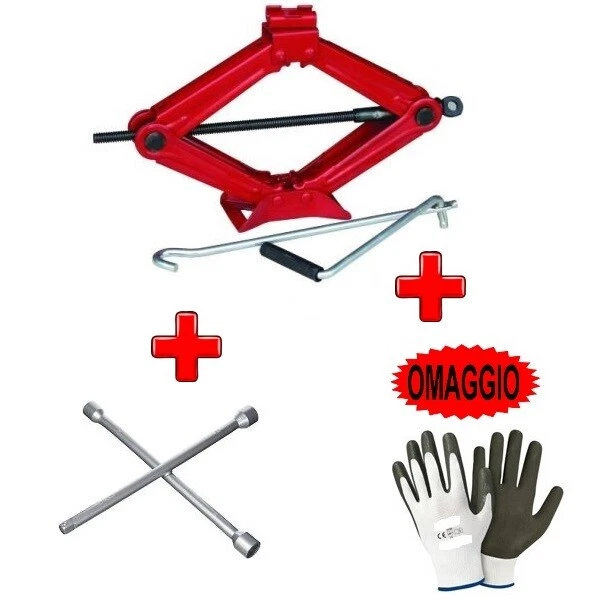 Kit Emergenza Auto Per Audi A3 5P - Cric Pantografo 2 Tonnellate + Chiave A Croce