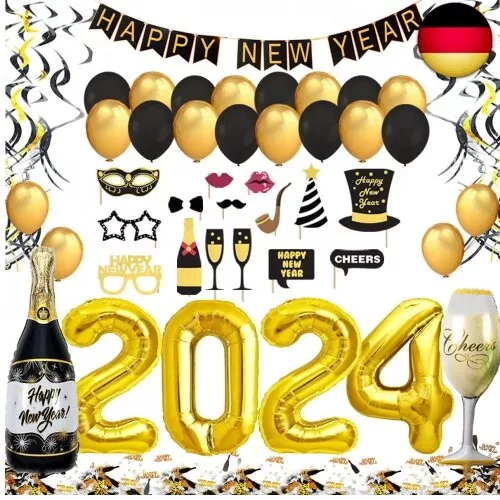 Silvester Deko 2024 XXL Dekoration Set, Neujahr Silvesterdeko, Happy New Year