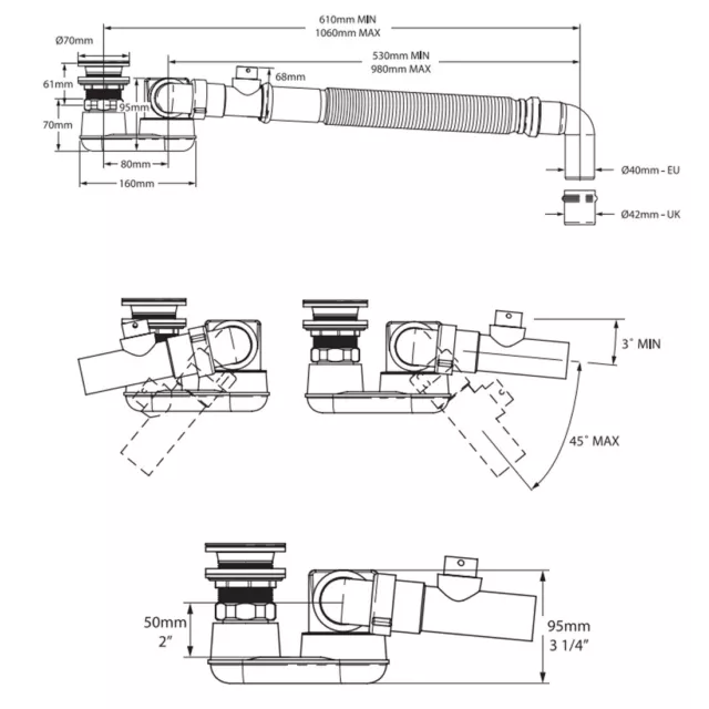 Sicherheitsbad Abfallüberlaufschutz 36cm Intelli 40mm Rohr KIT36PCEU Chrom 2