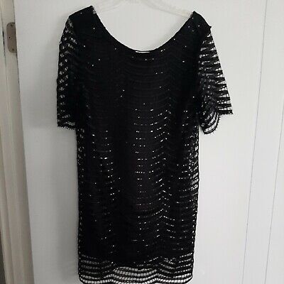Vicky & Lucas Black Shift Party Cocktail Sequin Cutout Dress Med NWT, FREE SHIP!