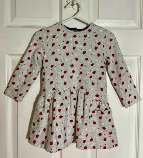Mothercare ladybird print jersey dress 12-18 months ladybug red grey