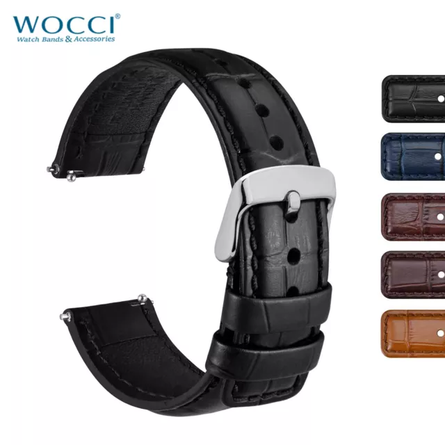 WOCCI Alligator Grain Leather Watch Strap 18mm 20mm 22mm 24mm Quick Release