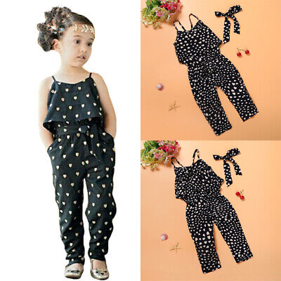 Toddler Newborn Baby Girls Clothes Heart Print Chiffon Jumpsuit Bodysuit Outfits