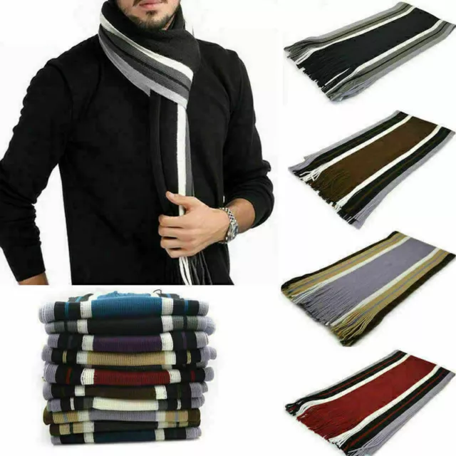 Mens Cashmere Striped Scarf Winter Soft Fringe Tassel Long Shawl Stole Neck Wrap