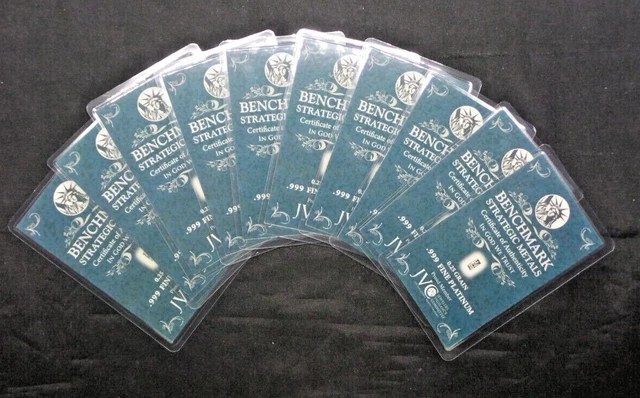 10 - Benchmark 1/4 Grain .999 Fine Platinum Bullion Bars in Assay Cards - C2806